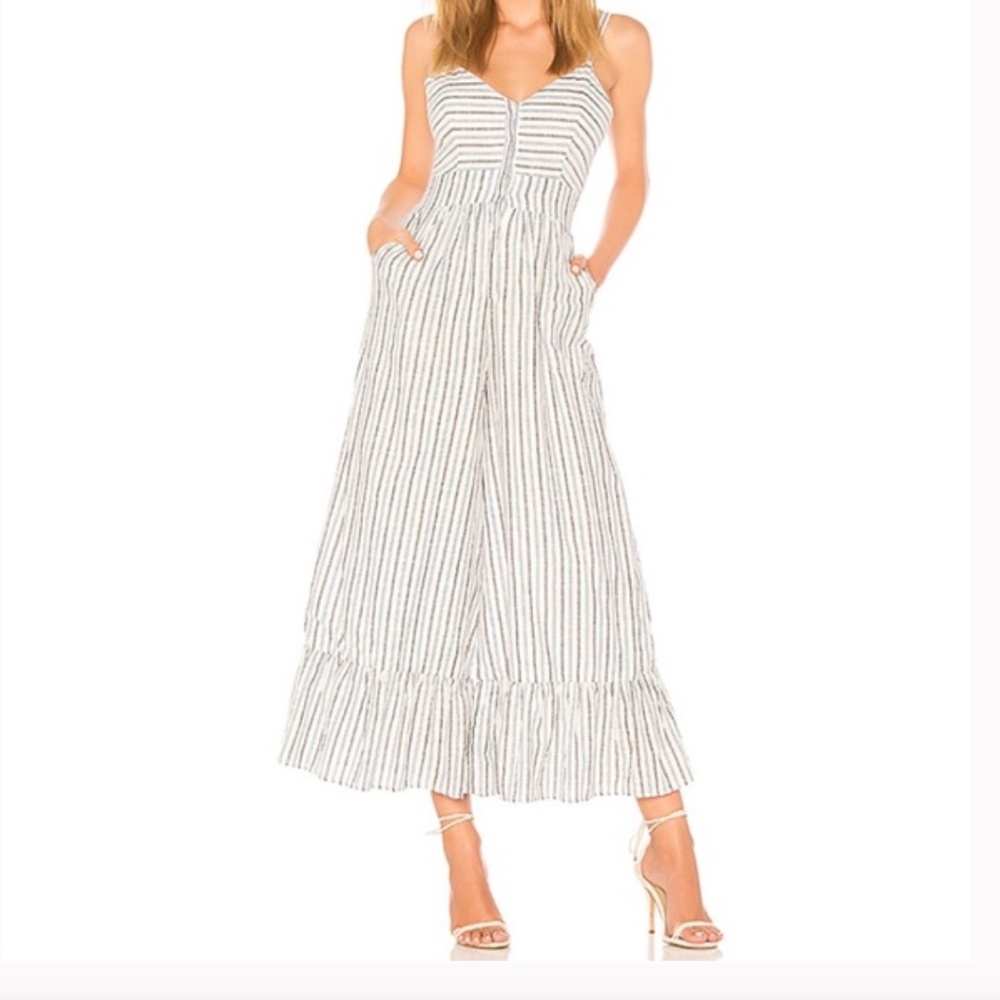 LoveShackFancy Edeline Blue and White Striped Jumpsuit